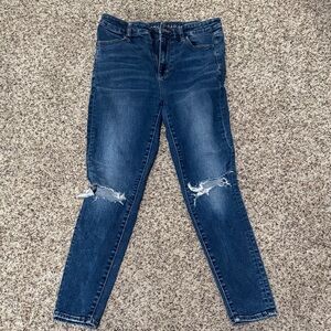 AE Dark Blue Distressed Skinny Jeans
